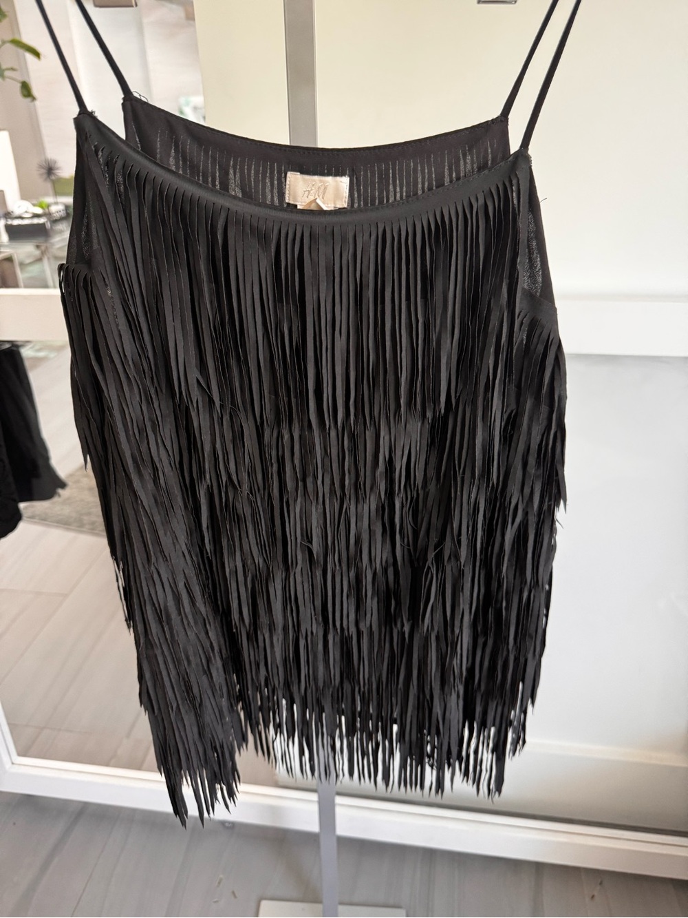 H M H&M Fringed Black Women's top tank Sleek Evening Style Sz 12